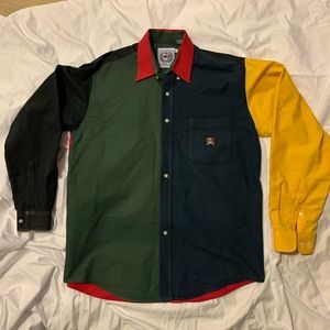 Vintage Cinch Button Up Colorblock Medium